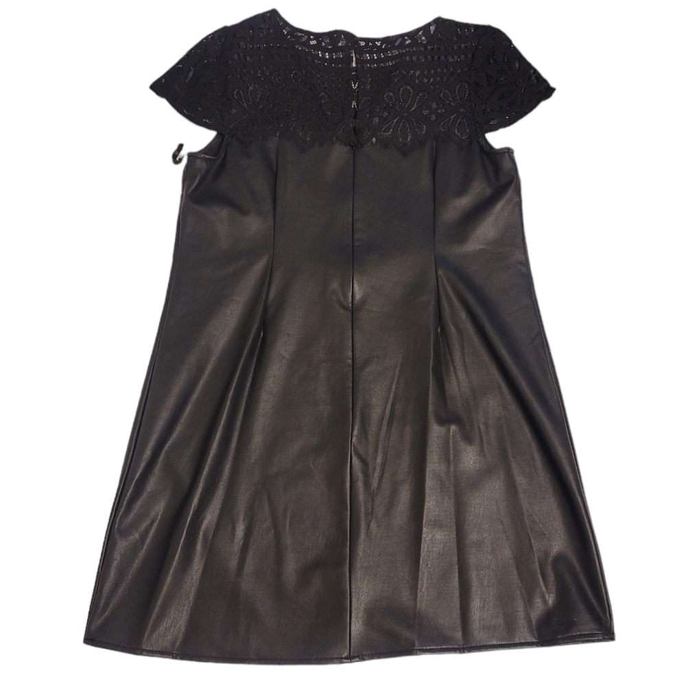 Kensie Dresses Lace Cap Sleeve Faux Black Leather Evening Plus Size Dress 16 - Picture 4 of 8